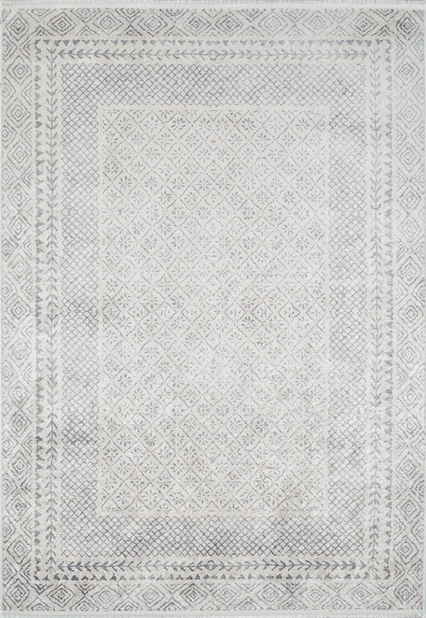 Beyaz Gri Modern Sade Halı - Yıkanabilir - Kaymaz Taban - Pati Dostu