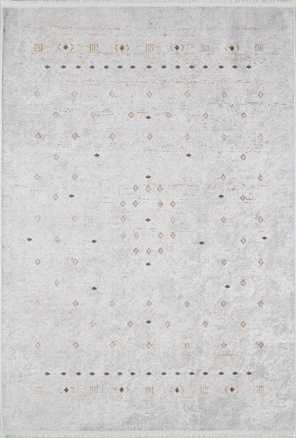 Bej Krem Geometrik Minimalist Halı - Yıkanabilir - Kaymaz Taban - Pati Dostu