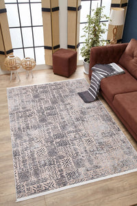 Beige and Grey Geometric Pattern Area Rug