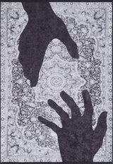 Light Grey Dark Grey Classic Patterned Kitchen Rug - Polyester Digital Print