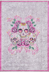 Grey Pink Figured Kitchen Rug - Polyester Digital Print