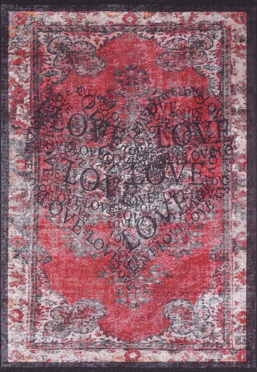Kırmızı Modern Halı - Yıkanabilir - Kaymaz Taban - Pati Dostu