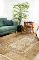 Distressed Beige & Brown Living Room Rug - Polyester