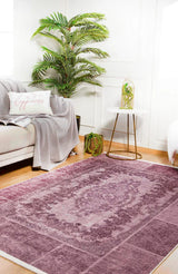 Plum Light Purple Distressed Living Room Rug - Polyester Digital Print