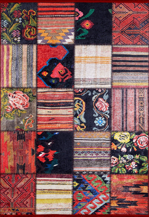 Coopersville Kırmızı Patchwork Dijital Baskı Halı Halınet