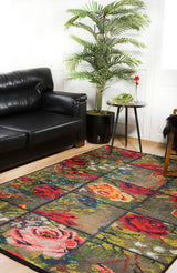 Red Green Modern Patchwork Kitchen Rug - Polyester Digital Print