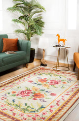 Cream Pink Classic Bedroom Rug