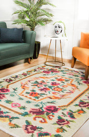 Kungur Bej Çiçekli Dijital Baskı Halı Halınet