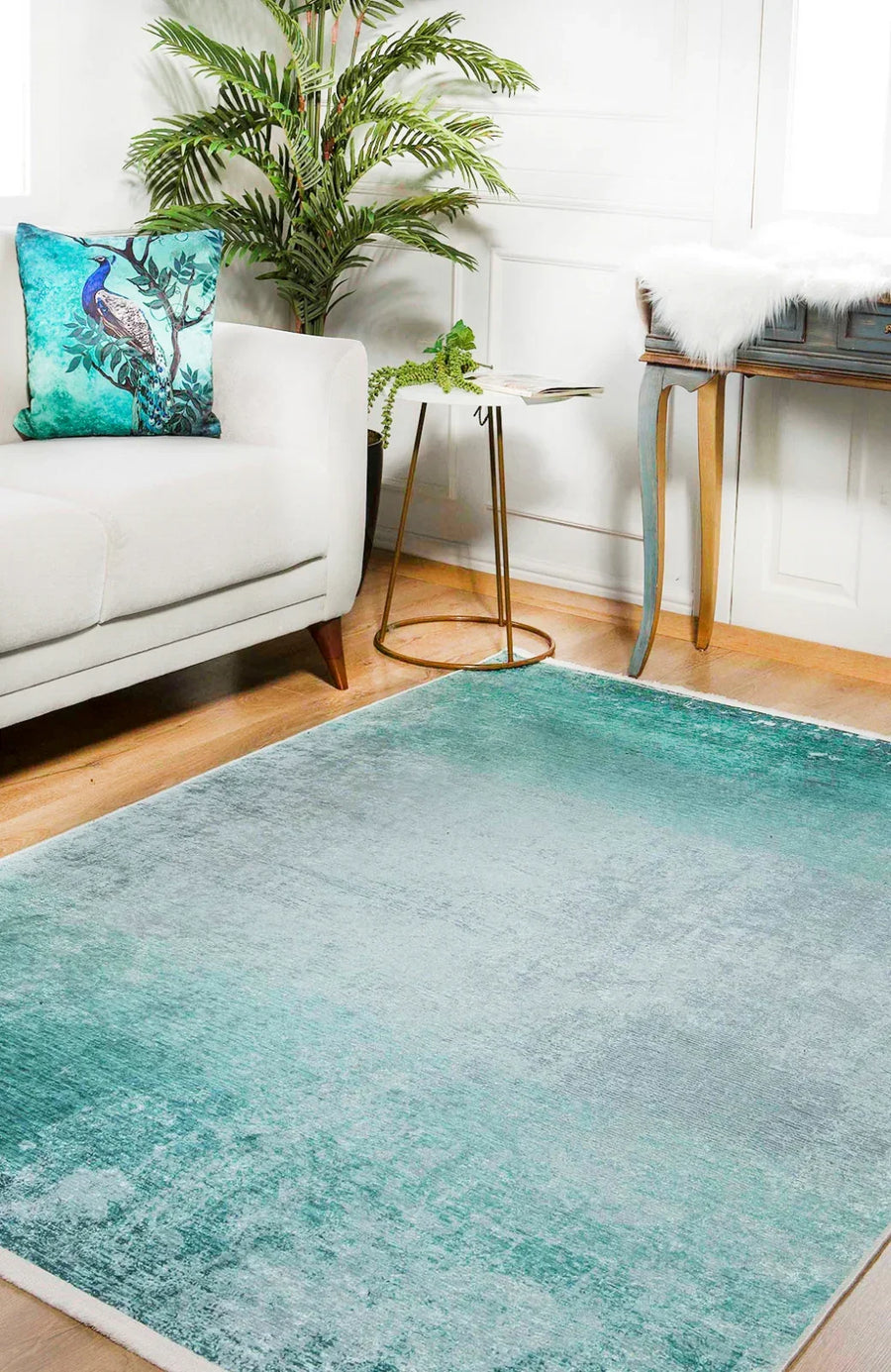 Mavi Dokulu Minimalist Halı - Yıkanabilir - Kaymaz Taban - Pati Dostu