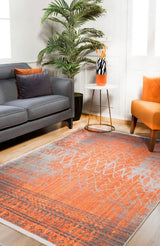 Orange Grey Abstract Pattern Modern Living Room Rug Polyester