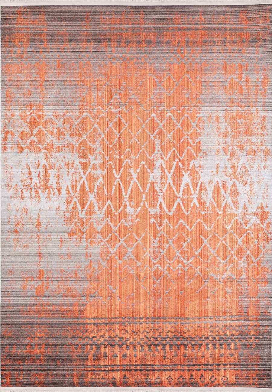 Orange and Grey Abstract Area Rug with Non-Slip Backing – image 2