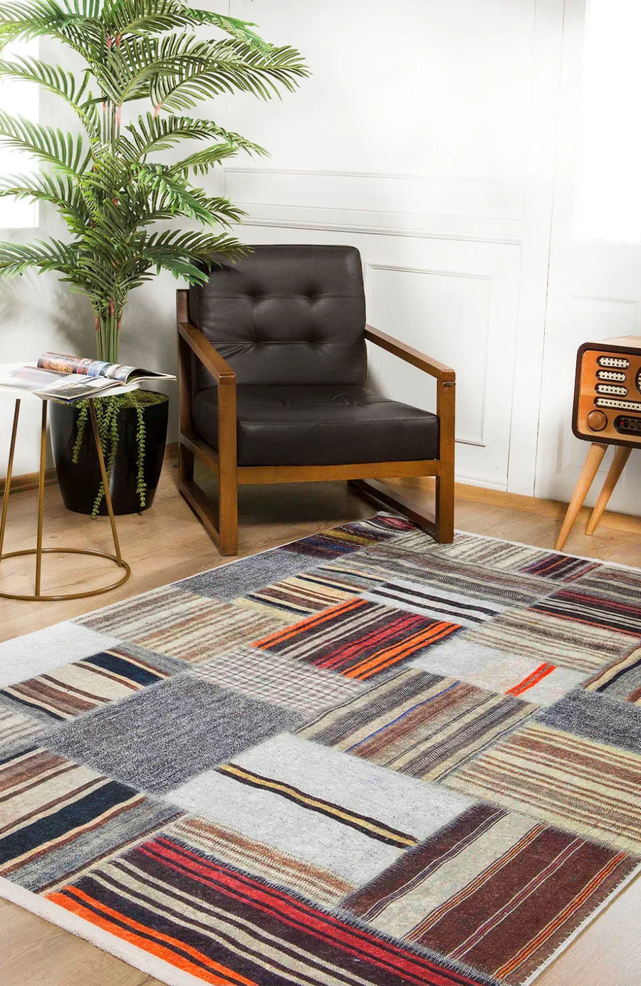 Bej Krem Geometrik Modern Halı - Yıkanabilir - Kaymaz Taban - Pati Dostu