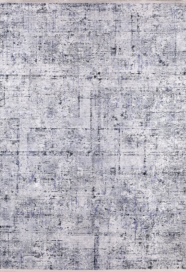 Gri Mavi Dokulu Modern Halı - Yıkanabilir - Kaymaz Taban - Pati Dostu