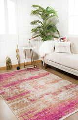 Pink Beige Modern Living Room Rug - Polyester