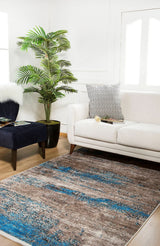 Brown Beige Distressed Living Room Rug Stained - Polyester