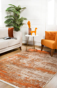 Orange and Beige Abstract Area Rug, Machine Washable 100x150 cm (3'3" x 4'11")