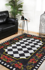 Black and White Modern Geometric Bedroom Rug - Polyester