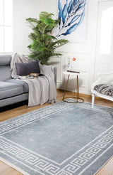Gray White Modern Geometric Living Room Rug Greek key - Polyester