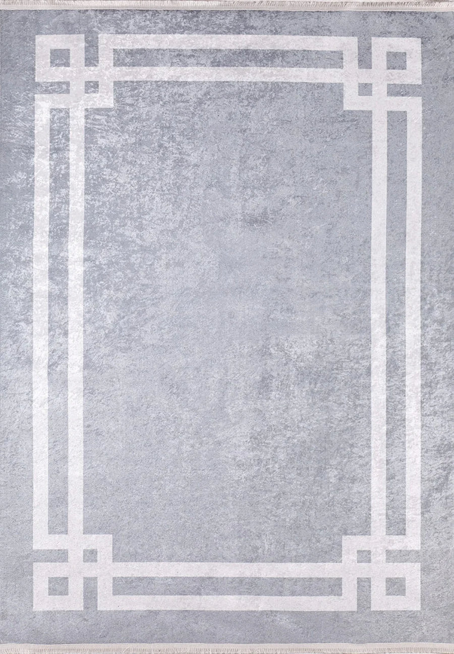 Light Grey and White Geometric Pattern Area Rug | Cotton Blend – in the living room