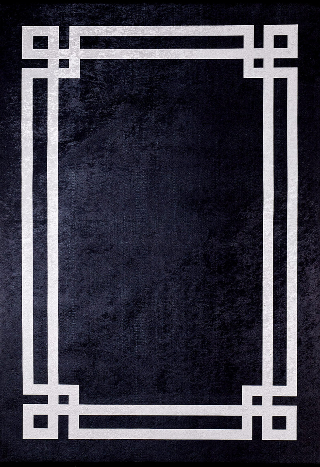 Kamisin Beyaz Çerçeveli Siyah Dijital Baskı Halı Halınet