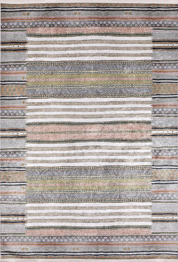Gri Geometrik Modern Halı - Yıkanabilir - Kaymaz Taban - Pati Dostu