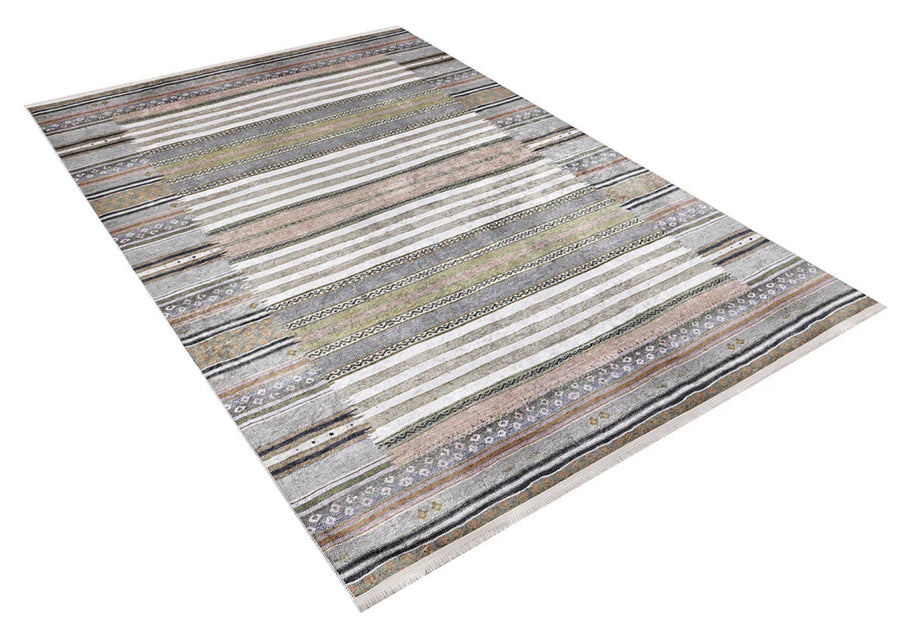 Gri Geometrik Modern Halı - Yıkanabilir - Kaymaz Taban - Pati Dostu