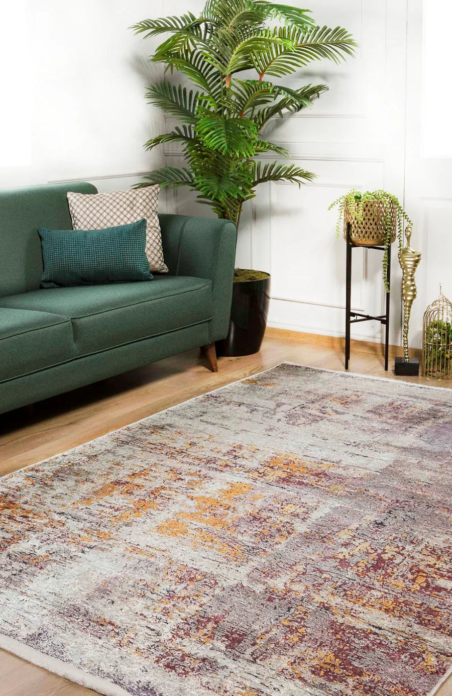 Bej Krem Dokulu Modern Halı - Yıkanabilir - Kaymaz Taban - Pati Dostu