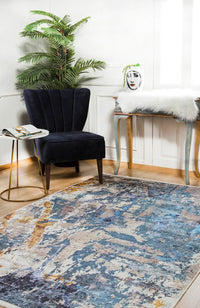 Gri Mavi Modern Dijital Baskı Halı Yıkanabilir HLN786