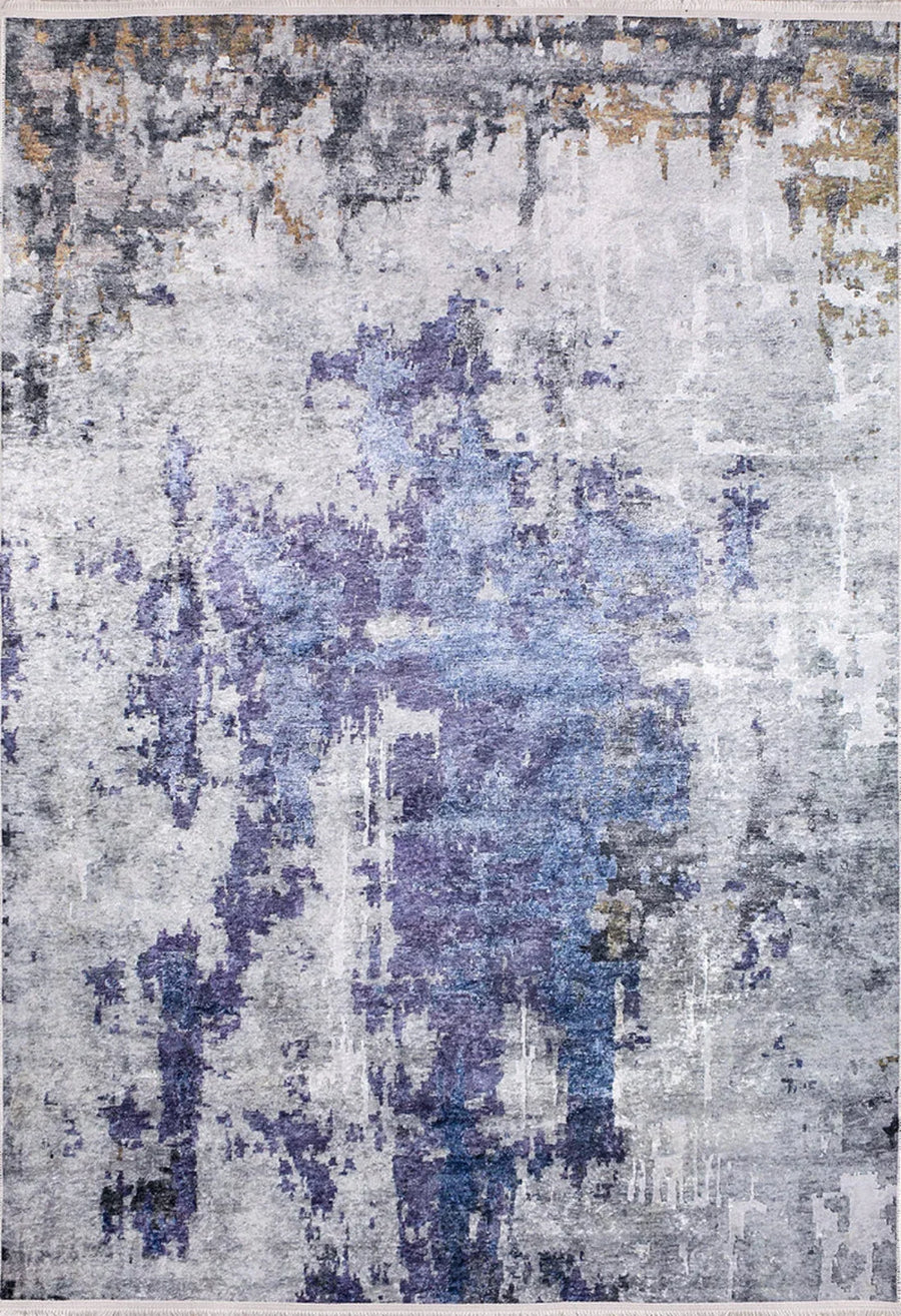 Modern Abstract Area Rug in Grey and Blue – in the living room