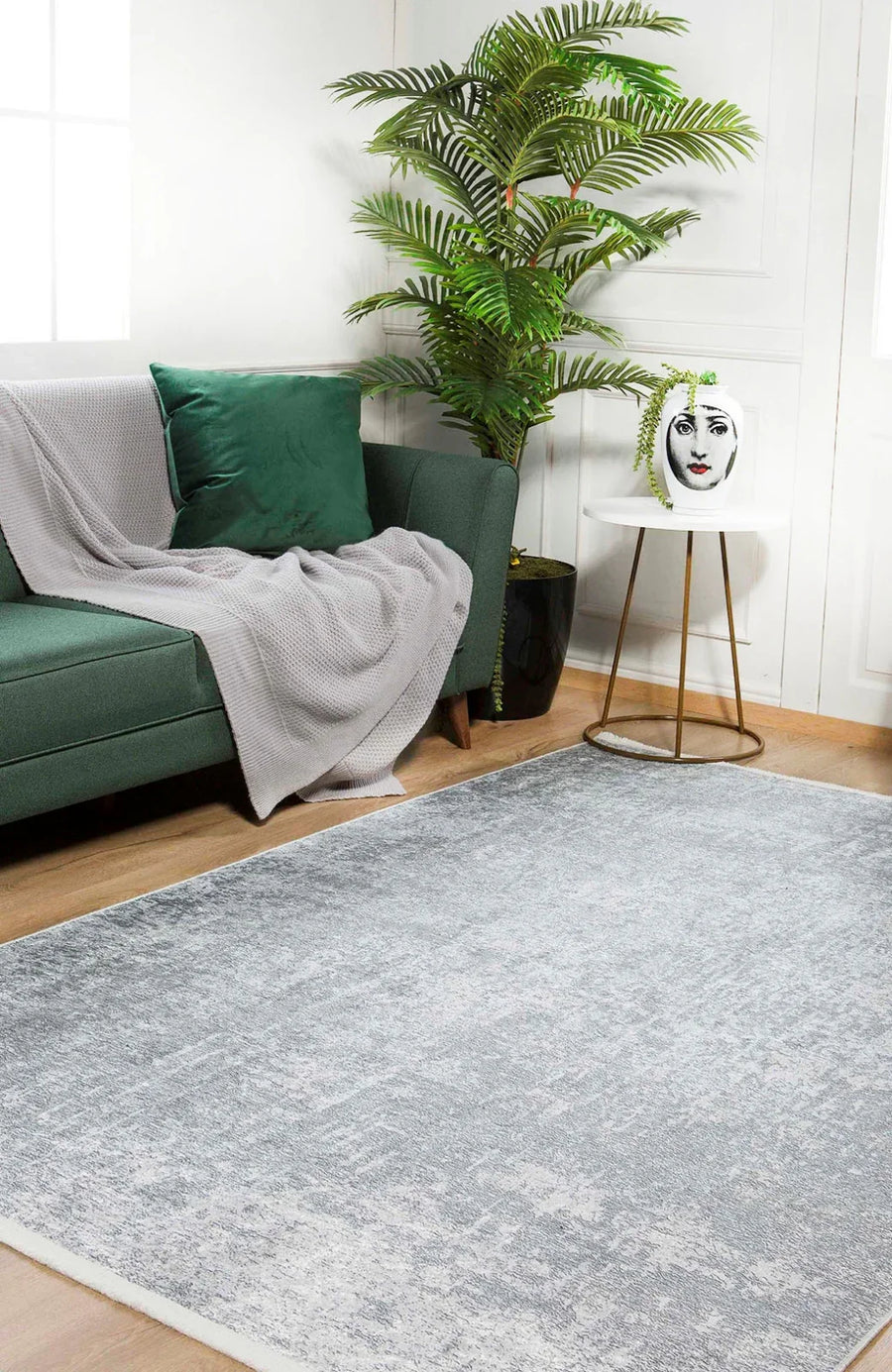 Gri Dokulu Minimalist Halı - Yıkanabilir - Kaymaz Taban - Pati Dostu