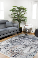 Light Grey Dark Grey Distressed Living Room Rug Stained - Polyester