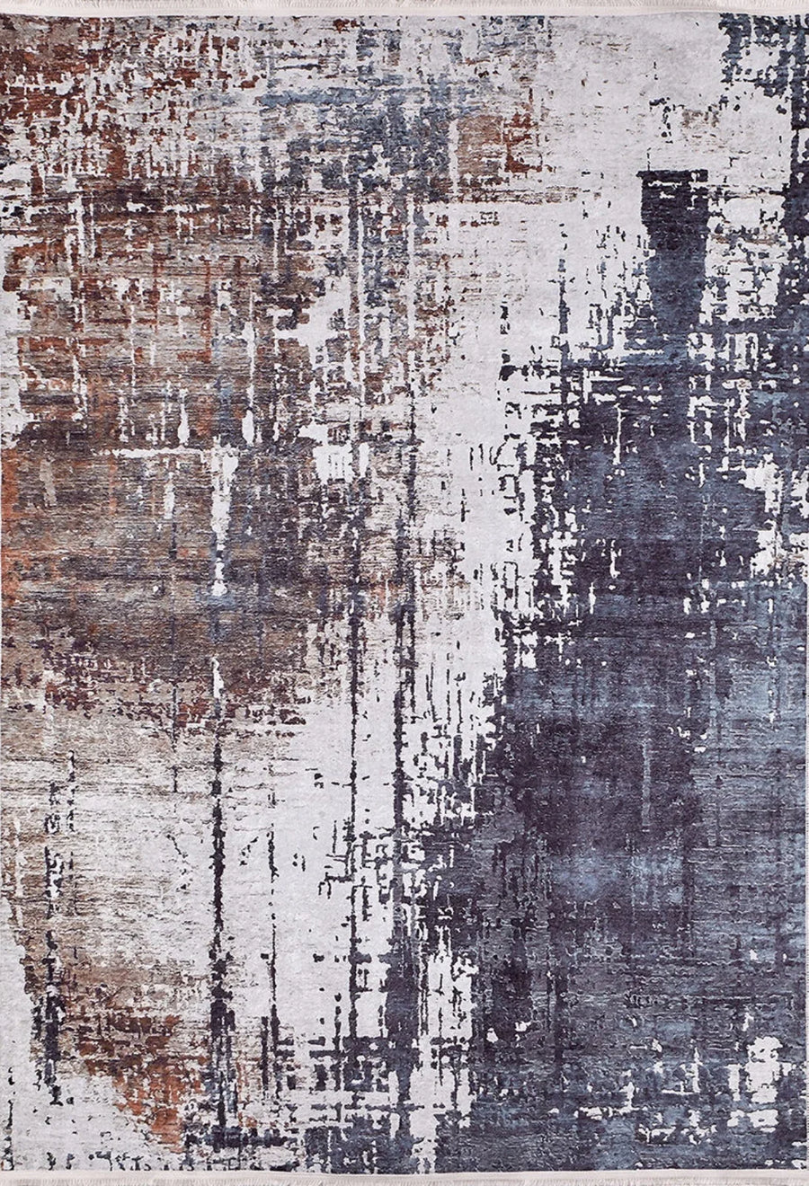 Modern Abstract Area Rug in Charcoal & Grey – in the living room