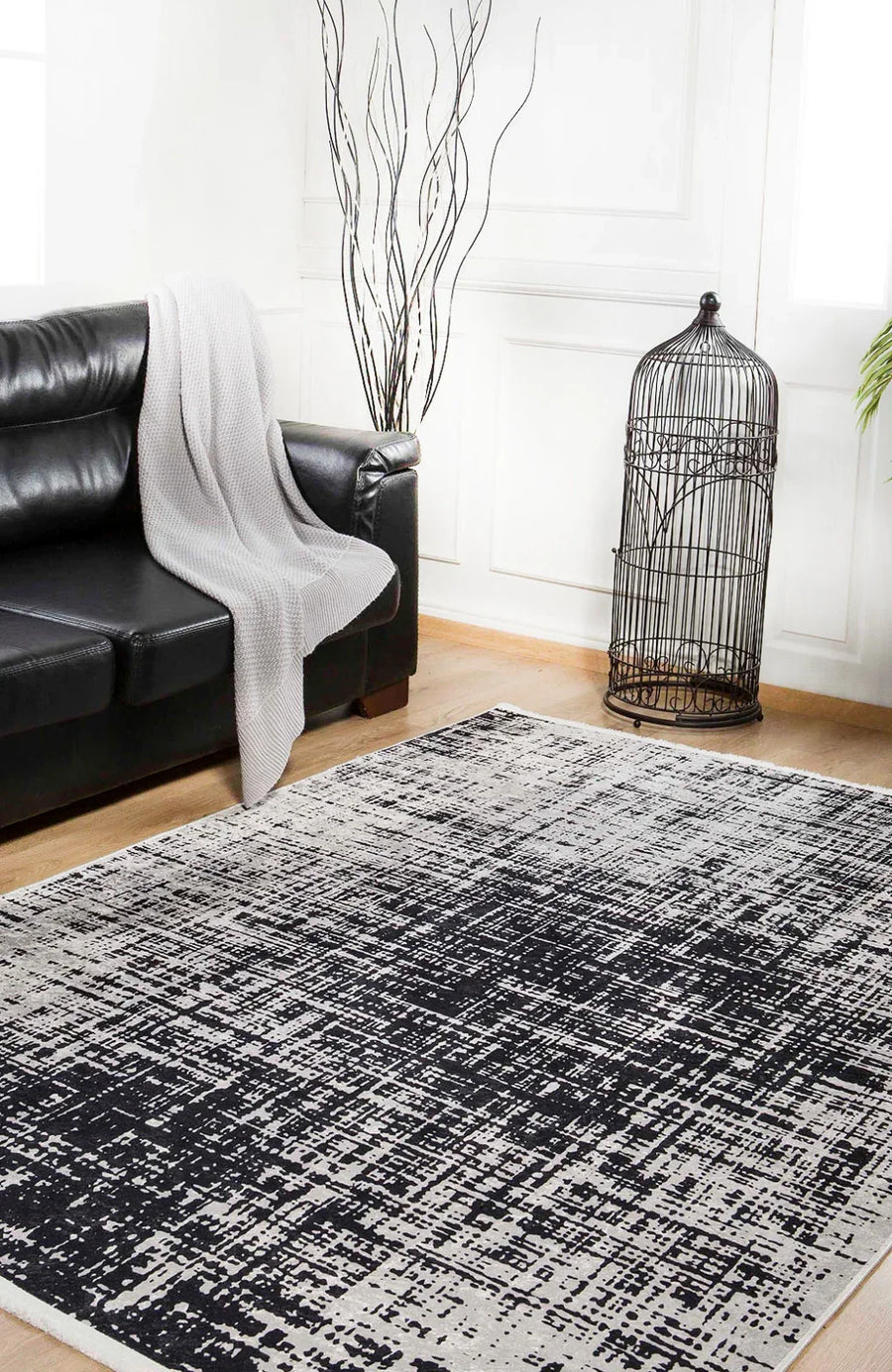 Antrasit Gri Eskitme Modern Halı - Yıkanabilir - Kaymaz Taban - Pati Dostu