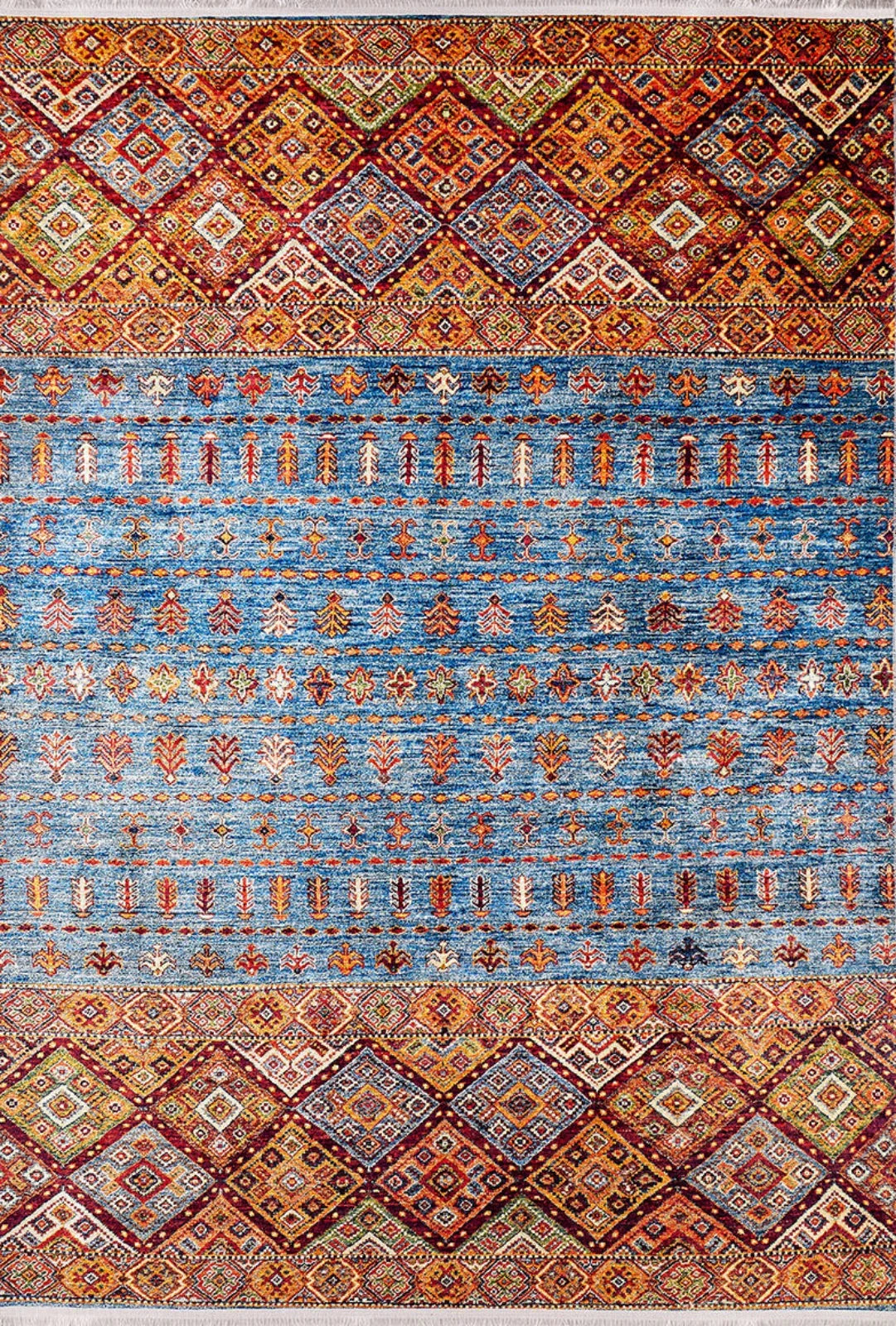 Mavi Etnik Geometrik Halı - Yıkanabilir - Kaymaz Taban - Pati Dostu