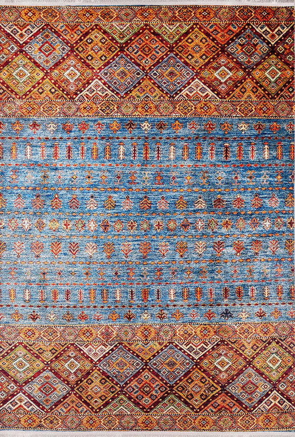Mavi Etnik Geometrik Halı - Yıkanabilir - Kaymaz Taban - Pati Dostu