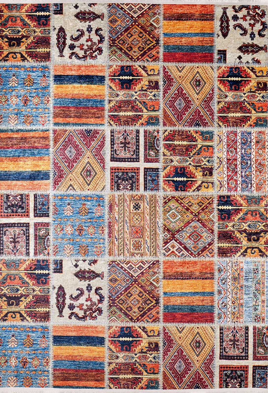 Bohem Stil Etnik Motifli Halı - Yıkanabilir - Kaymaz Taban - Pati Dostu