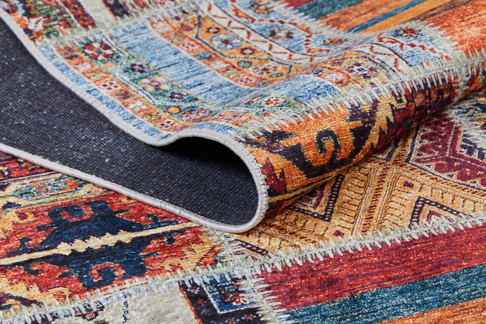 Bohem Stil Etnik Motifli Halı - Yıkanabilir - Kaymaz Taban - Pati Dostu