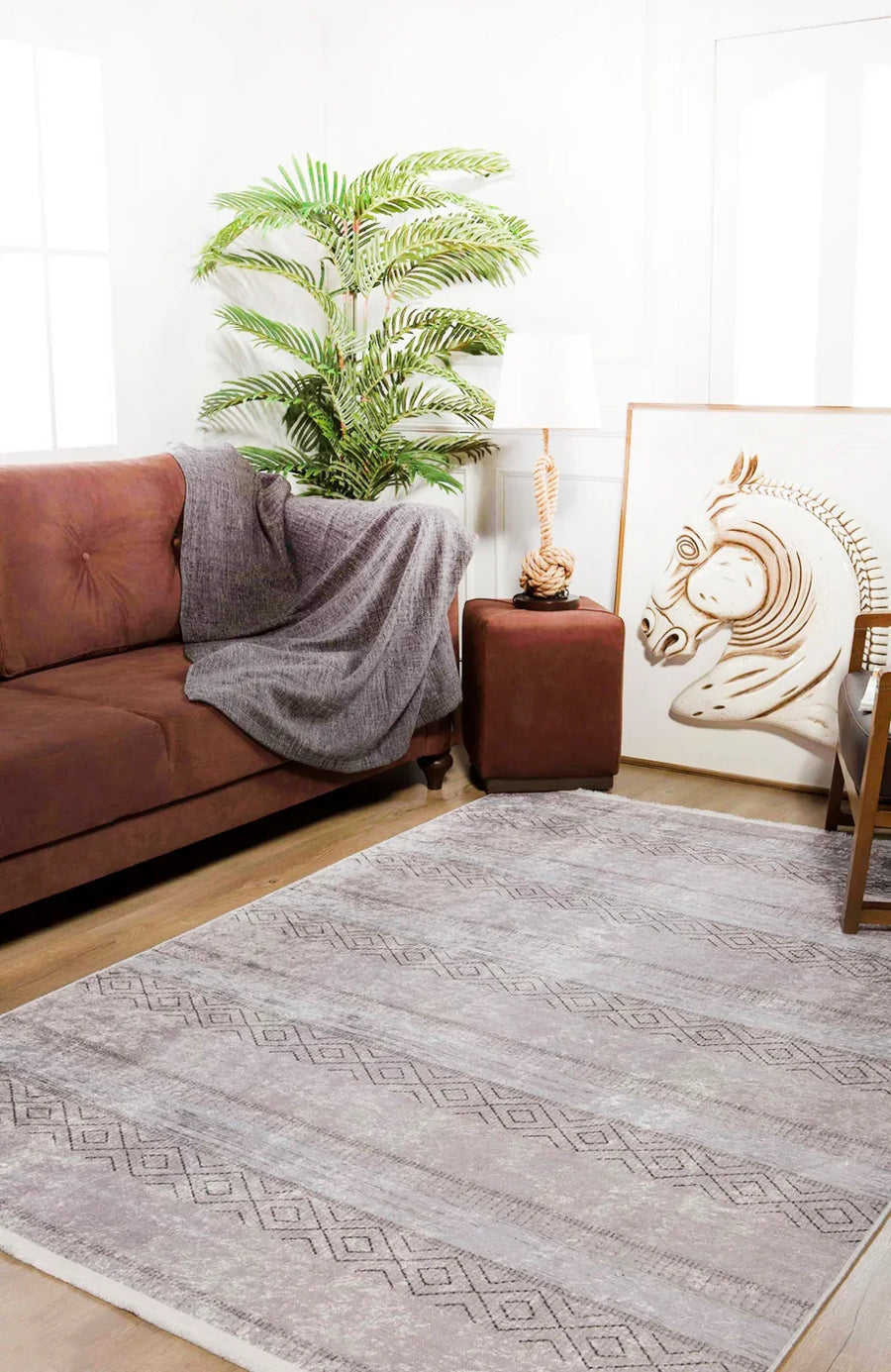 Bej Minimalist Modern Halı - Yıkanabilir - Kaymaz Taban - Pati Dostu