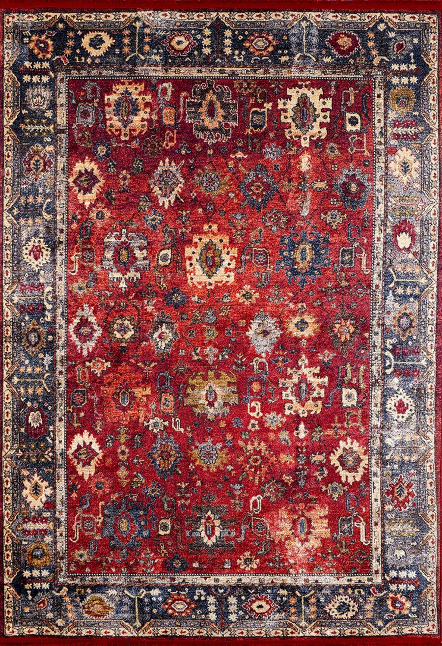 Roter Teppich mit dunkelblauem Ethno-Muster und Bordüre – Bild 2