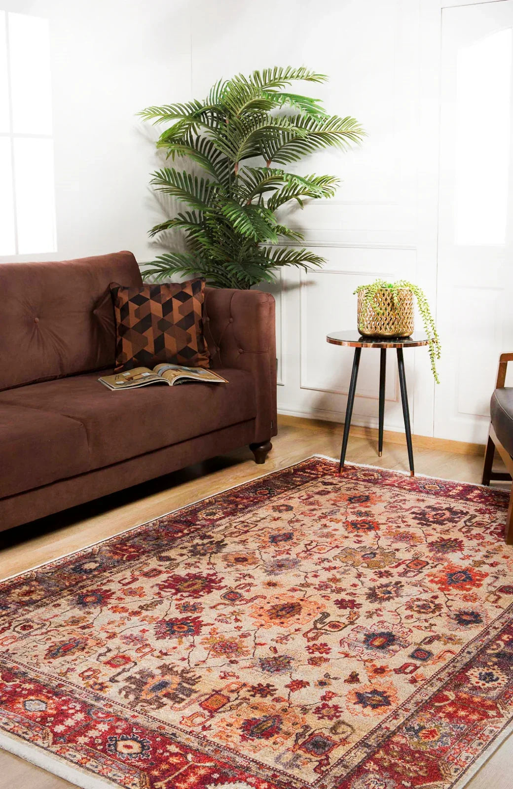 Krem Klasik Modern Halı - Yıkanabilir - Kaymaz Taban - Pati Dostu