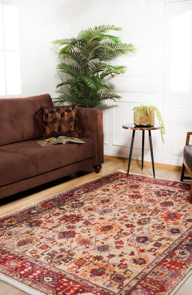 Krem Klasik Modern Halı - Yıkanabilir - Kaymaz Taban - Pati Dostu