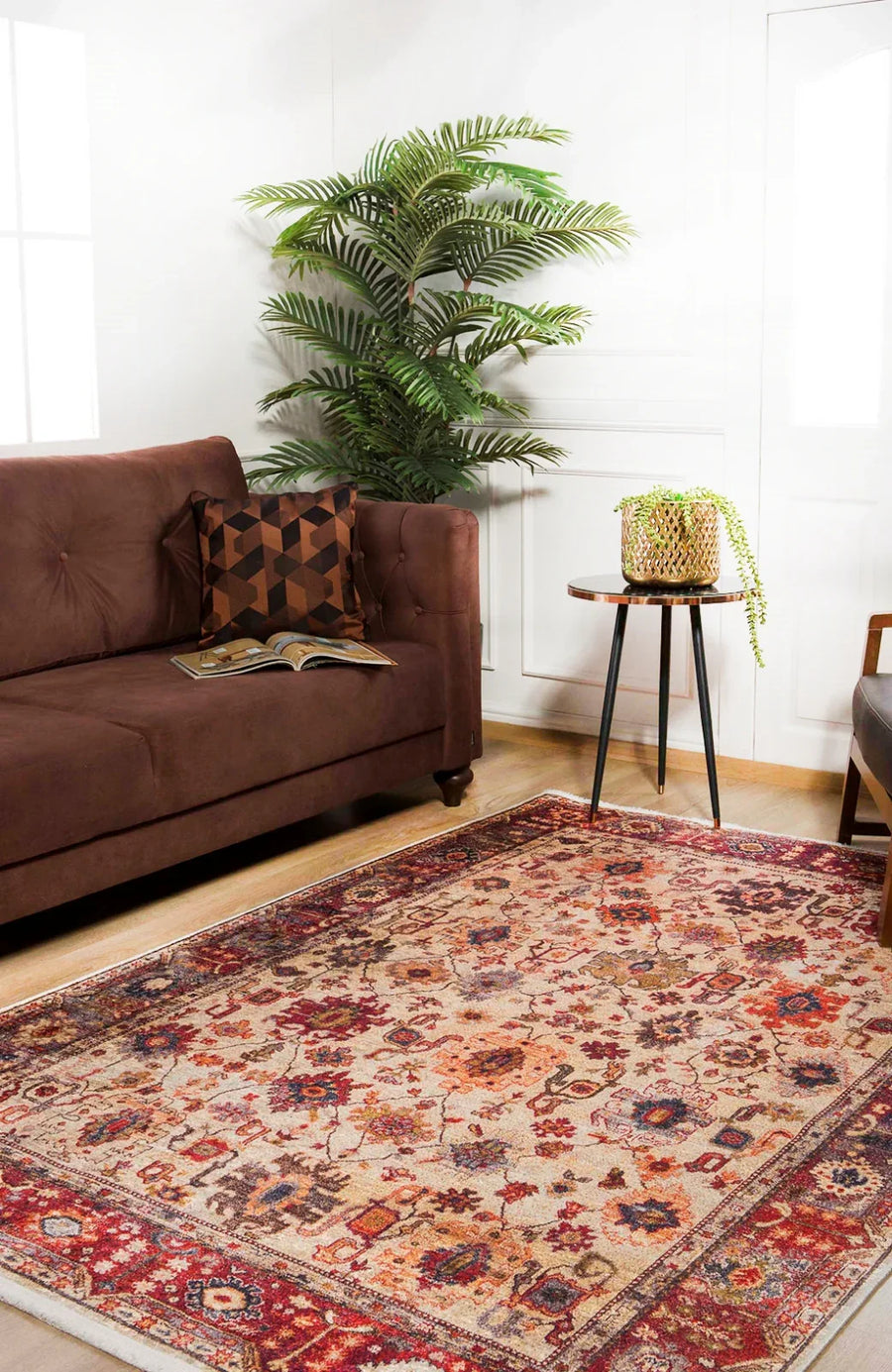 Krem Klasik Modern Halı - Yıkanabilir - Kaymaz Taban - Pati Dostu