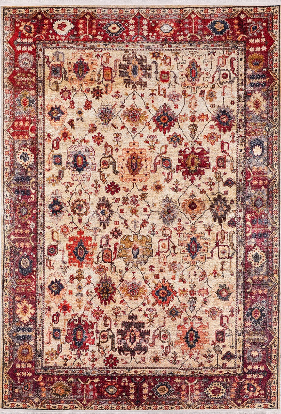 Krem Klasik Modern Halı - Yıkanabilir - Kaymaz Taban - Pati Dostu