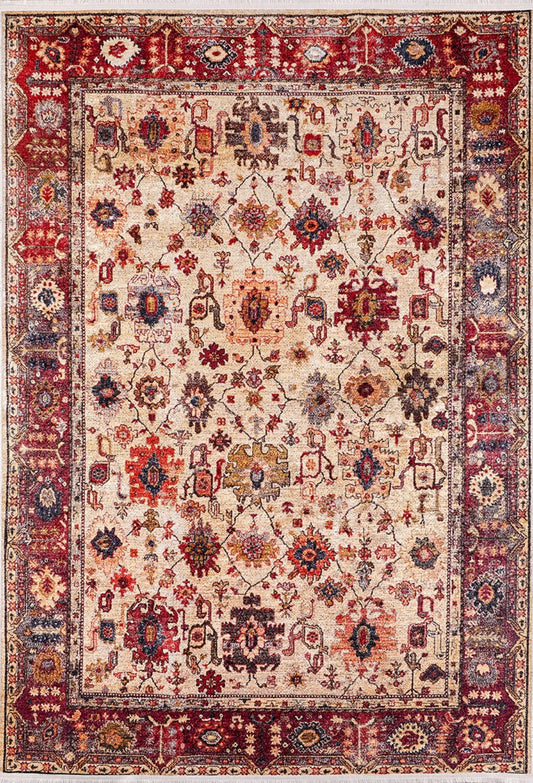 Krem Klasik Modern Halı - Yıkanabilir - Kaymaz Taban - Pati Dostu