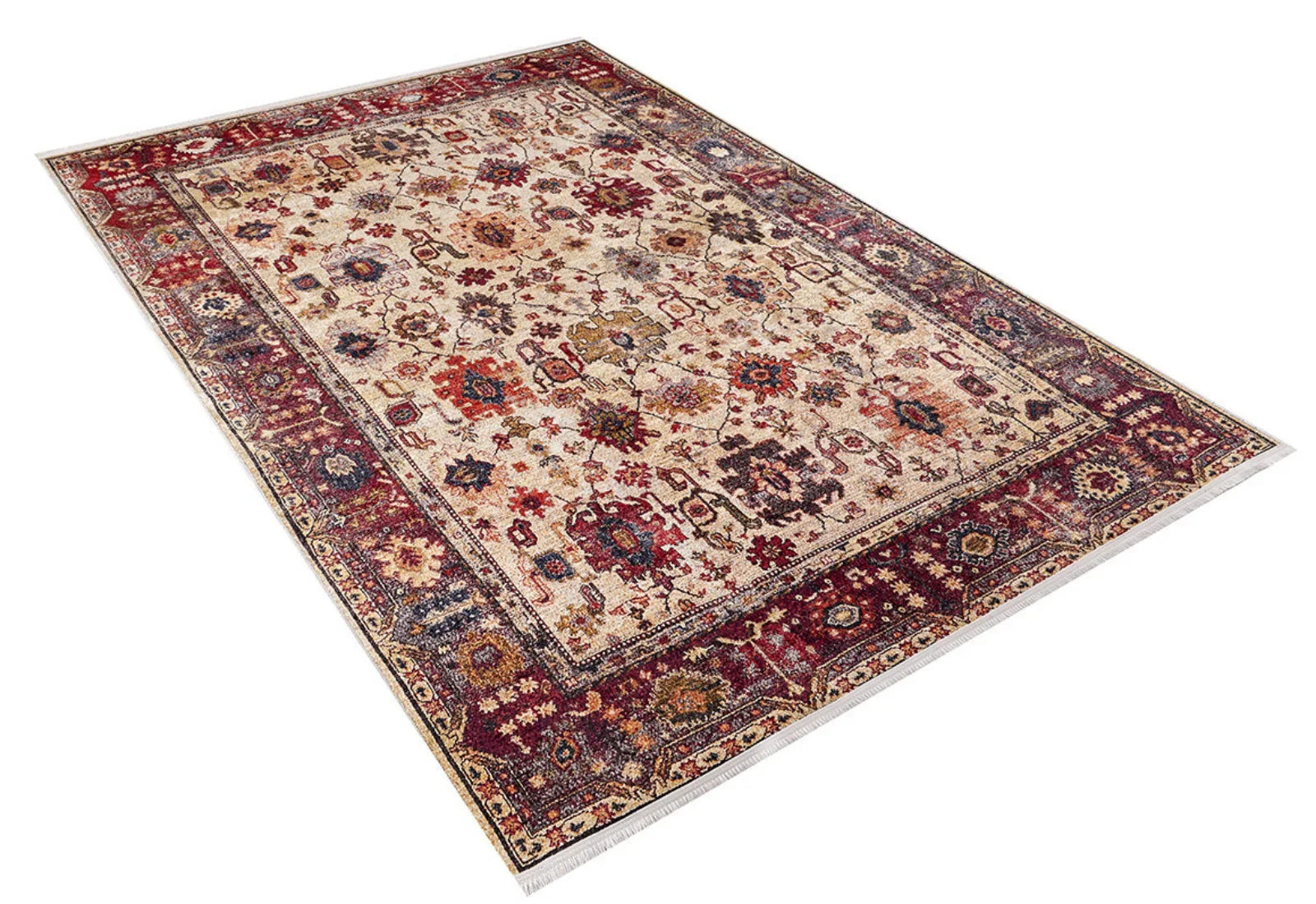 Krem Klasik Modern Halı - Yıkanabilir - Kaymaz Taban - Pati Dostu