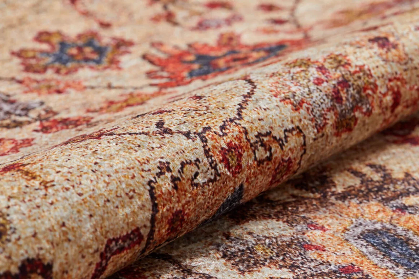 Krem Klasik Modern Halı - Yıkanabilir - Kaymaz Taban - Pati Dostu