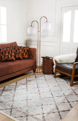 Light Grey Brown Distressed Geometric Living Room Rug - Polyester Digital Print