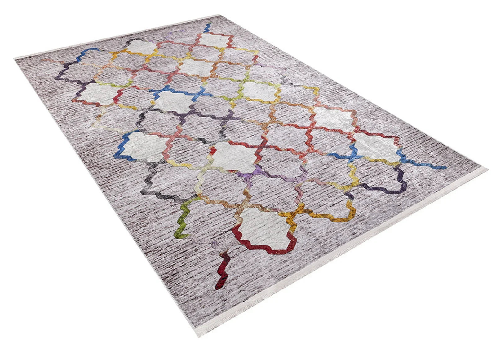 Bej Krem Geometrik Modern Halı - Yıkanabilir - Kaymaz Taban - Pati Dostu