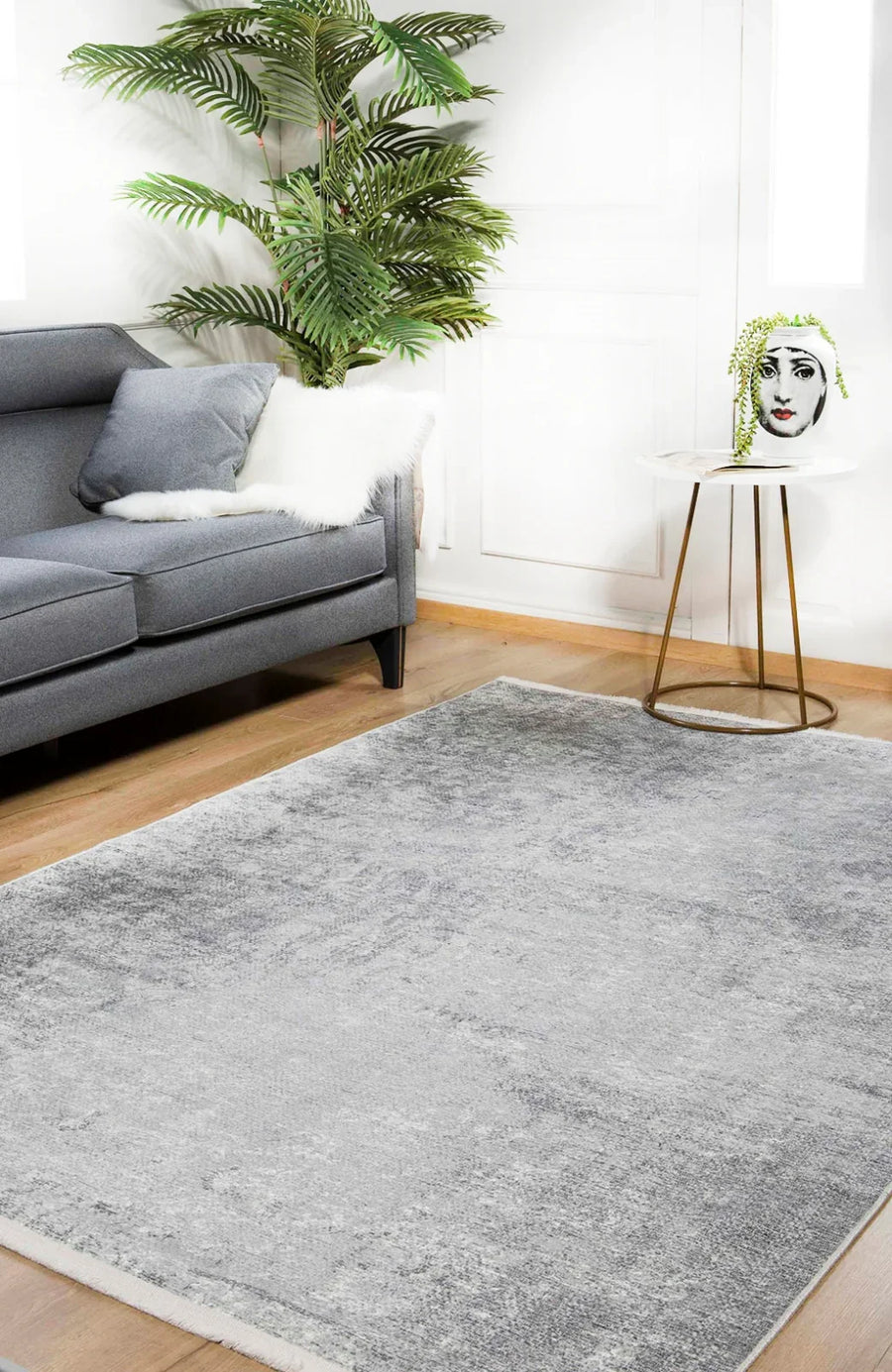 Antrasit Dokulu Modern Halı - Yıkanabilir - Kaymaz Taban - Pati Dostu
