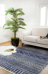Blue Cream Bohemian Geometric Living Room Rug - Polyester